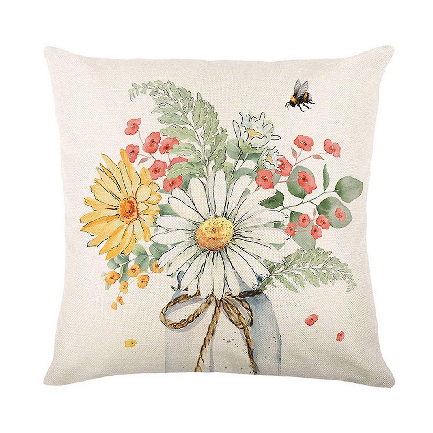 Pillowcase Spring Series Printed with Soft Hidden Zipper Fade-resistant Machine Washable Linen Cushi