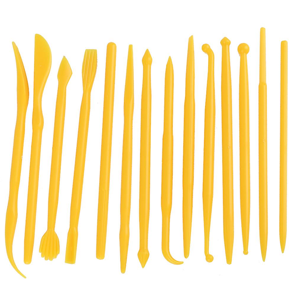 14pcs DIY Plastic Clay Sculpting Set Pottery Shaper Polymer Modeling Hand Tools (yellow)