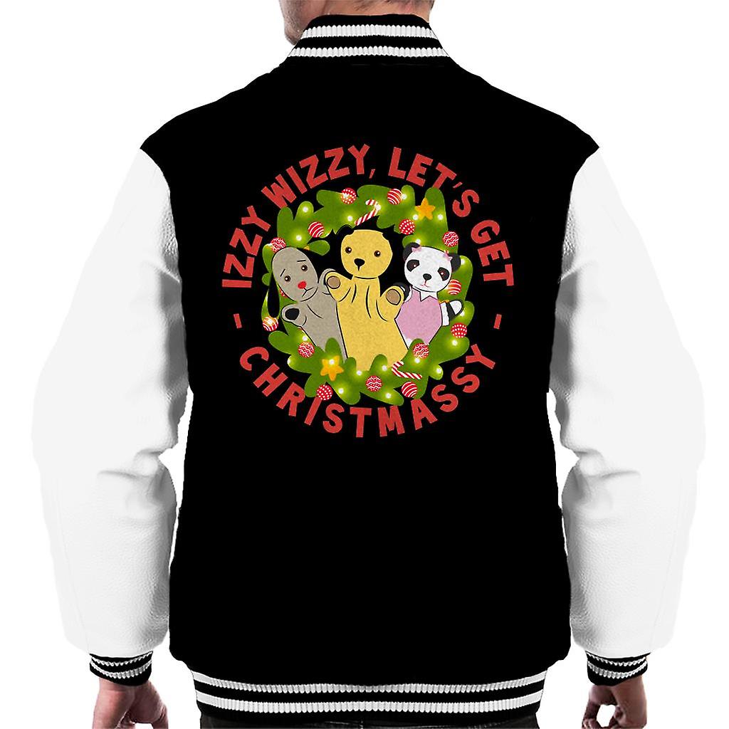 Sooty Christmas Illuminated Wreath Izzy Wizzy Lets Get Chrismassy Men's Varsity Jacket