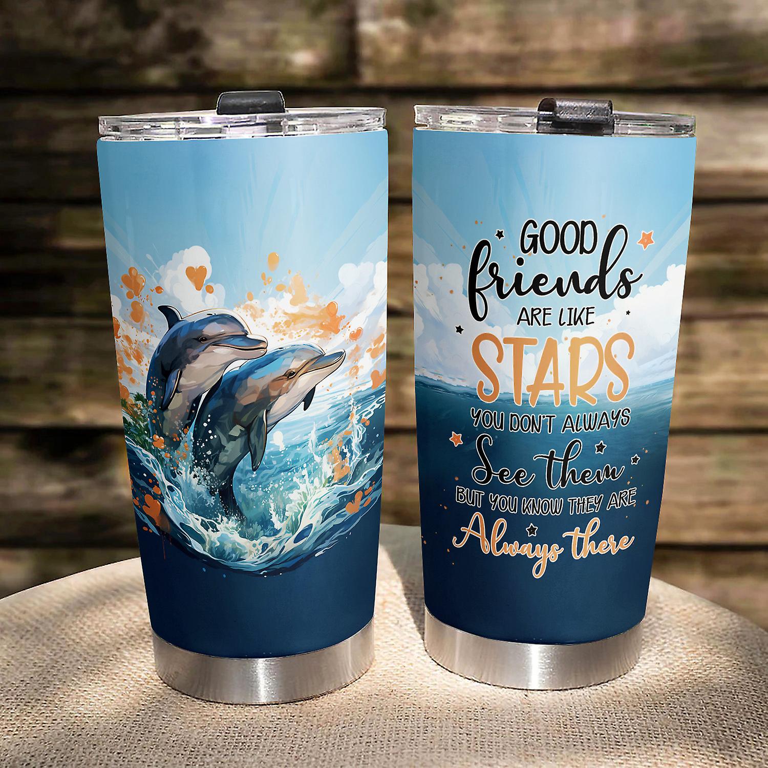 Oasisdream 20oz Dolphins Jumping on the Sea Stainless Steel Insulated Tumbler with Lid