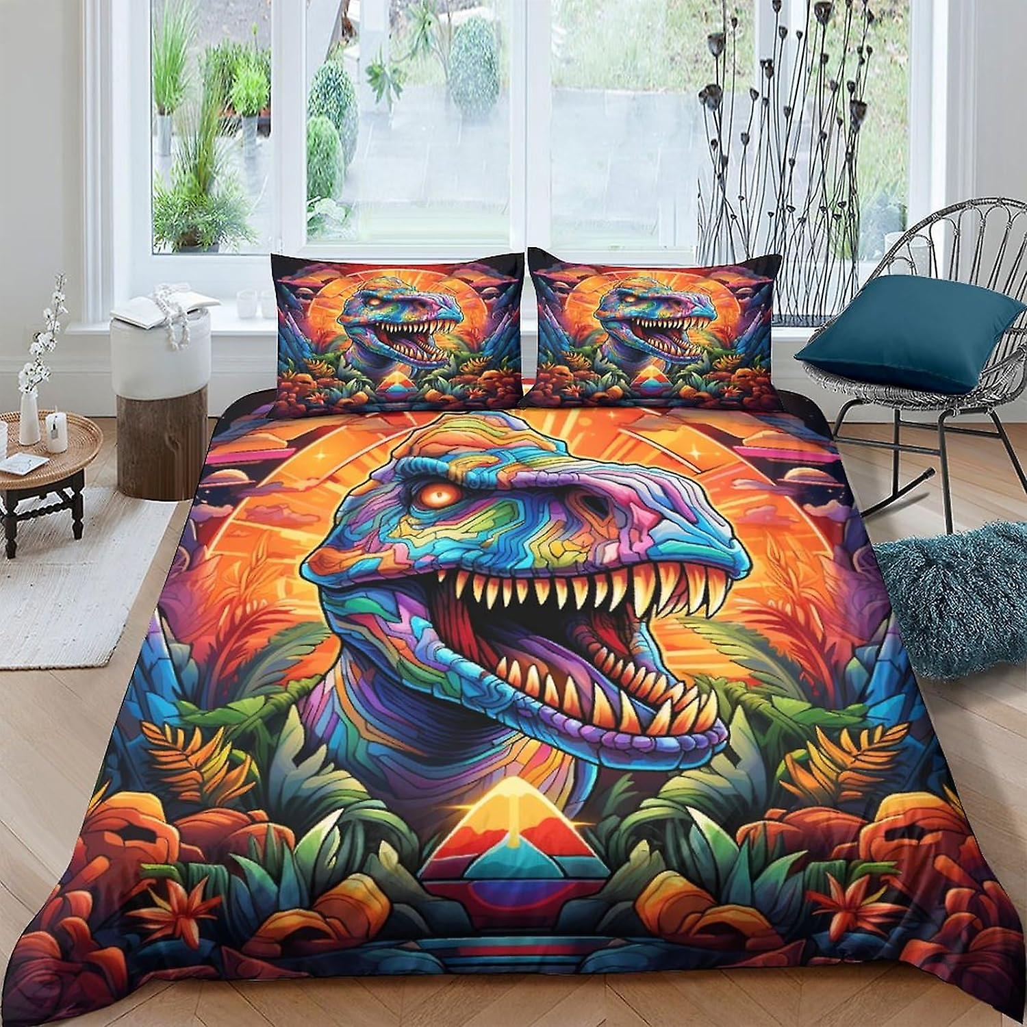 VCLUST Dinosaur World Duvet Cover Set Bedding Set 3D Microfiber Polyester Reptile Comforter Cover with Pillow Shams, 3 Piece Set, Zipper Quilt Cover