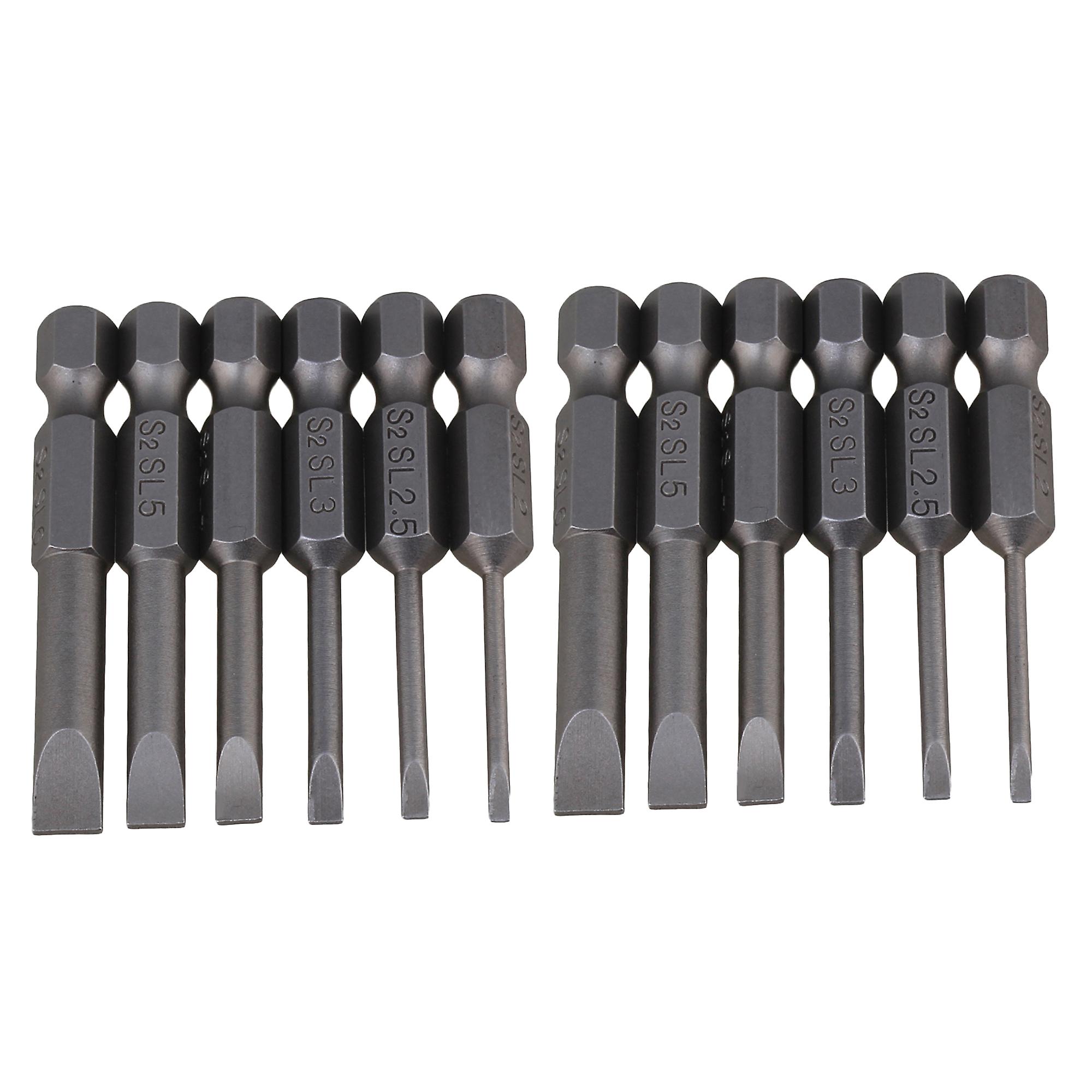 12pcs S2 Alloy Steel Hex Shank Flat Head Screwdriver Bits 1/4 Inch