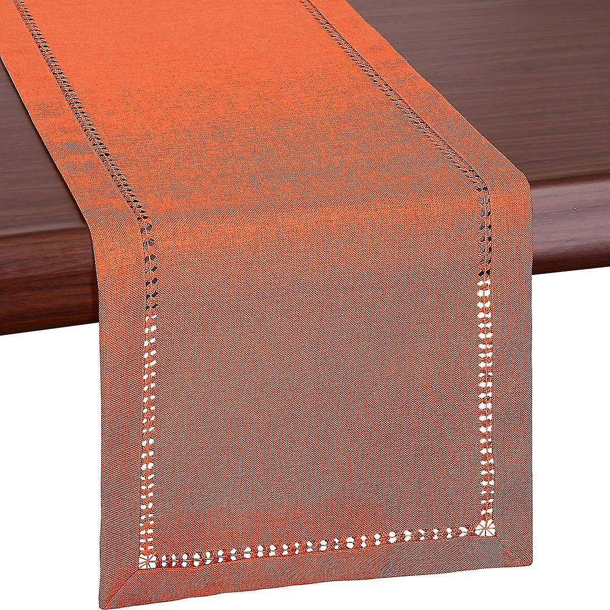 Chemin de table orange fait main à ourlet pour Thanksgiving, nappe ou écharpe de commode, décorations d'automne (32 x 183 cm)