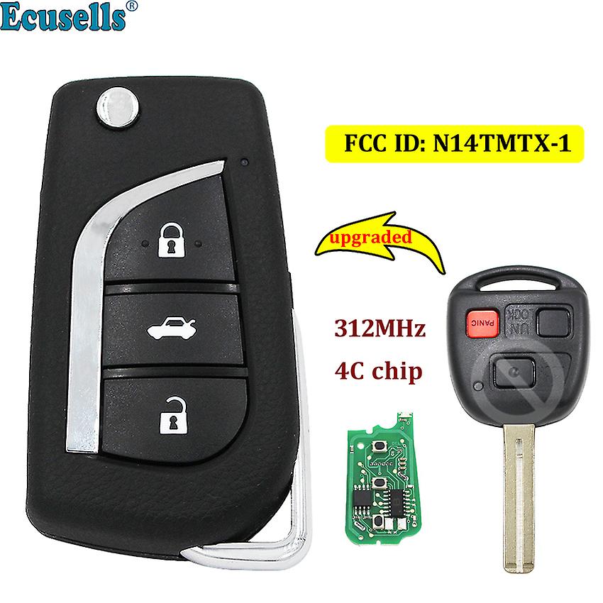 Upgraded Flip 3 Button Remote Car Key Fob 312mhz With 4c Chip For Lexus Rx300 1999-2003 Fcc Id: N14tmtx-1