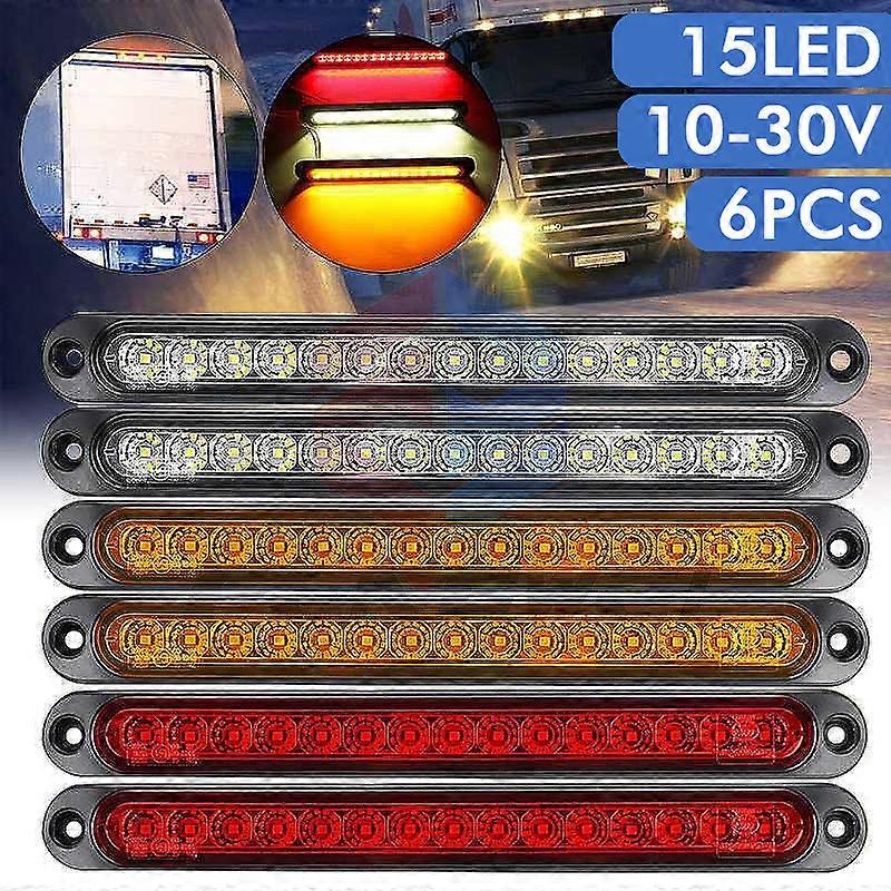 6X 15 LED Truck Trailer Tail Light Bar STOP Brake Indicator Reverse Lamp