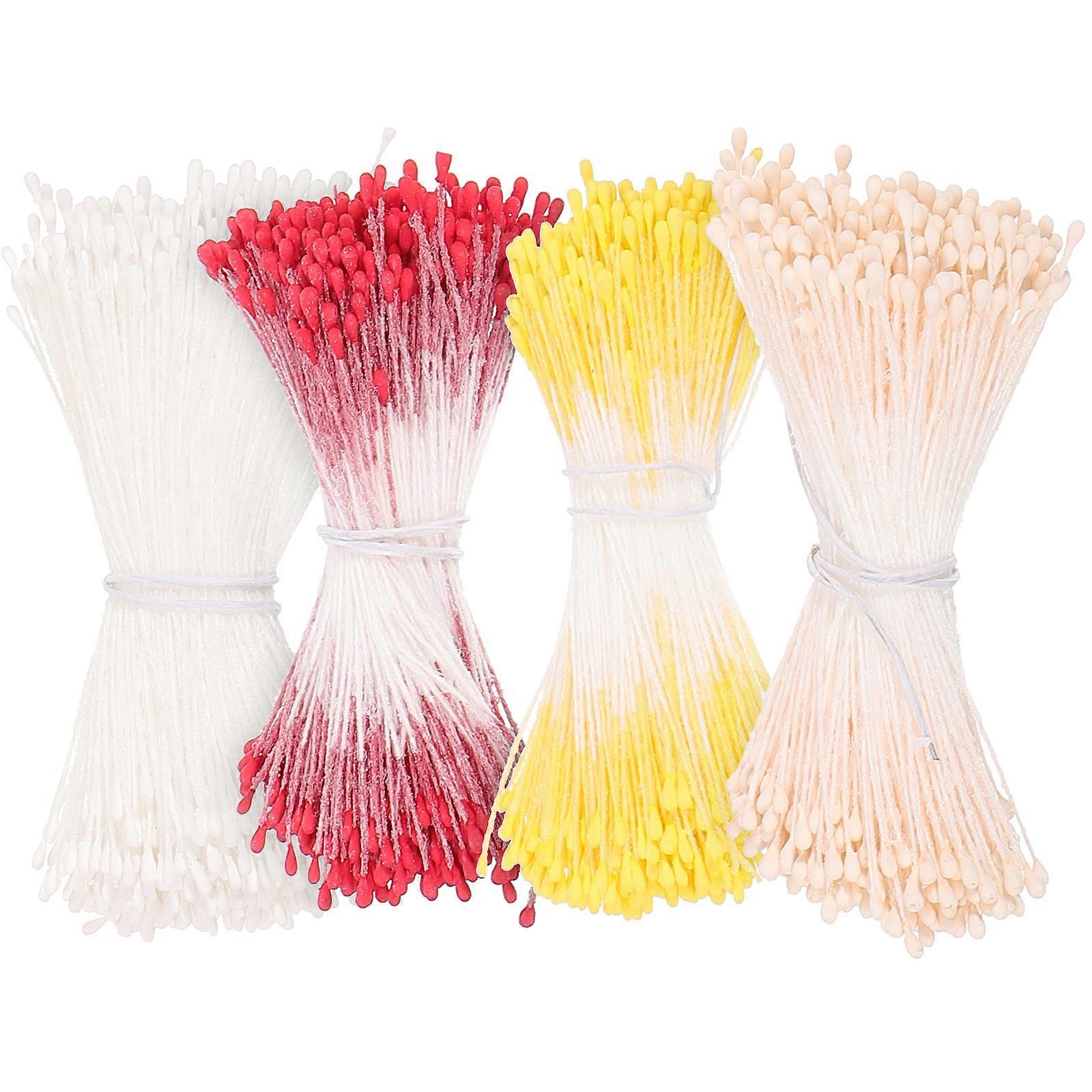 4 Bundles of Double Heads Handmade Flowers Pollen Pistil for DIY Making