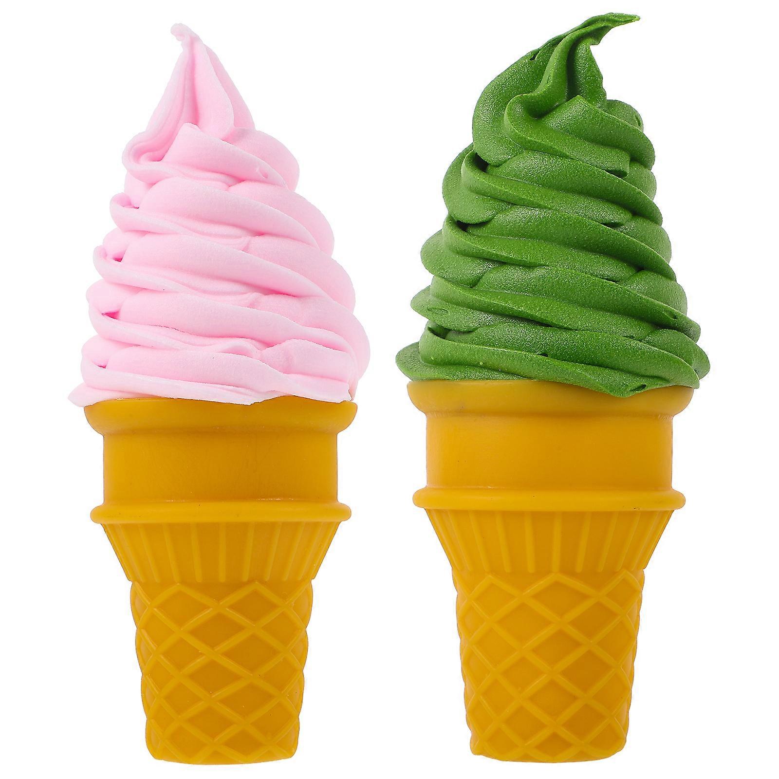 2Pcs Lifelike Ice Cream Modeling Figurine Lovely Ice Cream Cone Prop Fake Ice Cream Display Prop