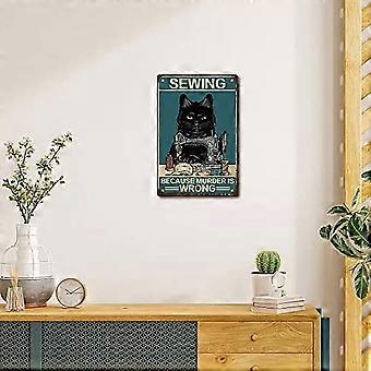 Targa In Metallo Vintage “Writing Because Murder Is Wrong” Con Gatto E Macchina Da Scrivere – 20x30 Cm – Decorazione Da Parete Per Pub, Ufficio, Casa