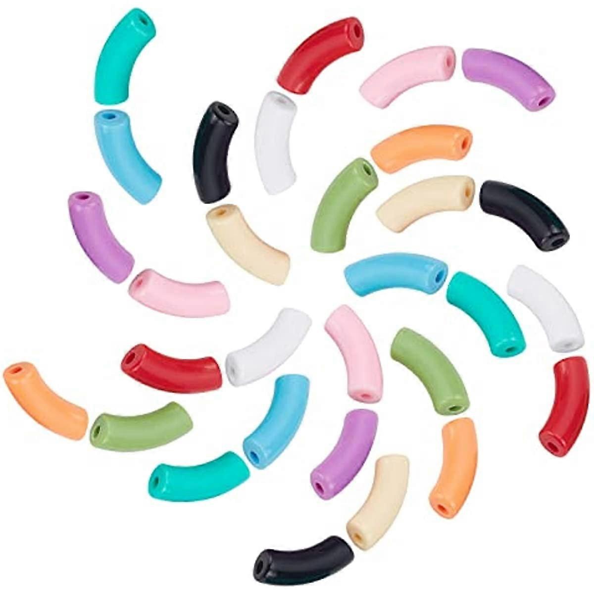 10Colors Acrylic Tube Beads Bulk Colorful Opaque Curved Bead Large Hole Chunky Spacer Loose Charms for DIY Jewelry Making Friendship Bangles Bamboo Br