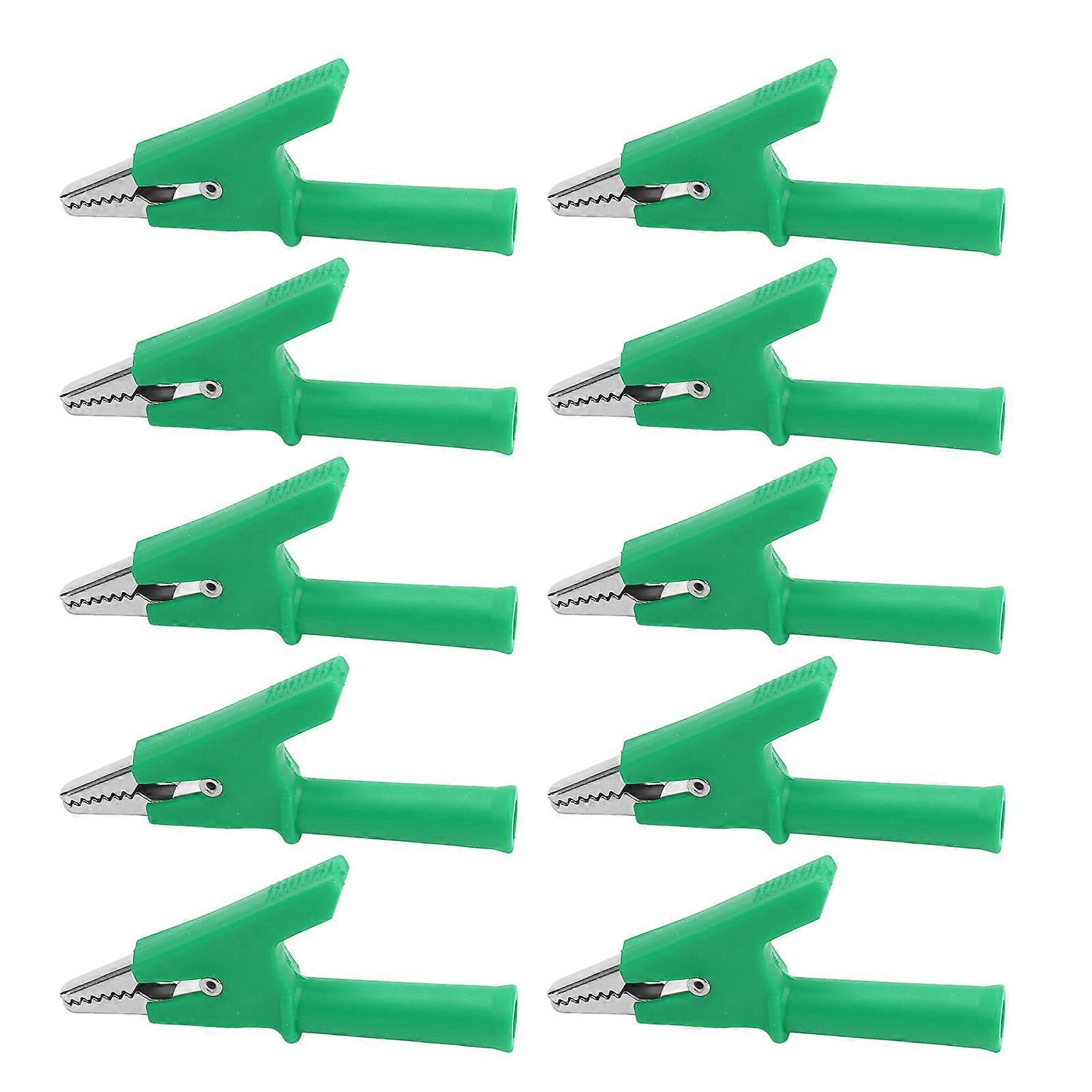 10Pcs Crocodile Clip Testing Clamp 10mm Opening 10A with 4mm Socket Accessory Set KitGreen