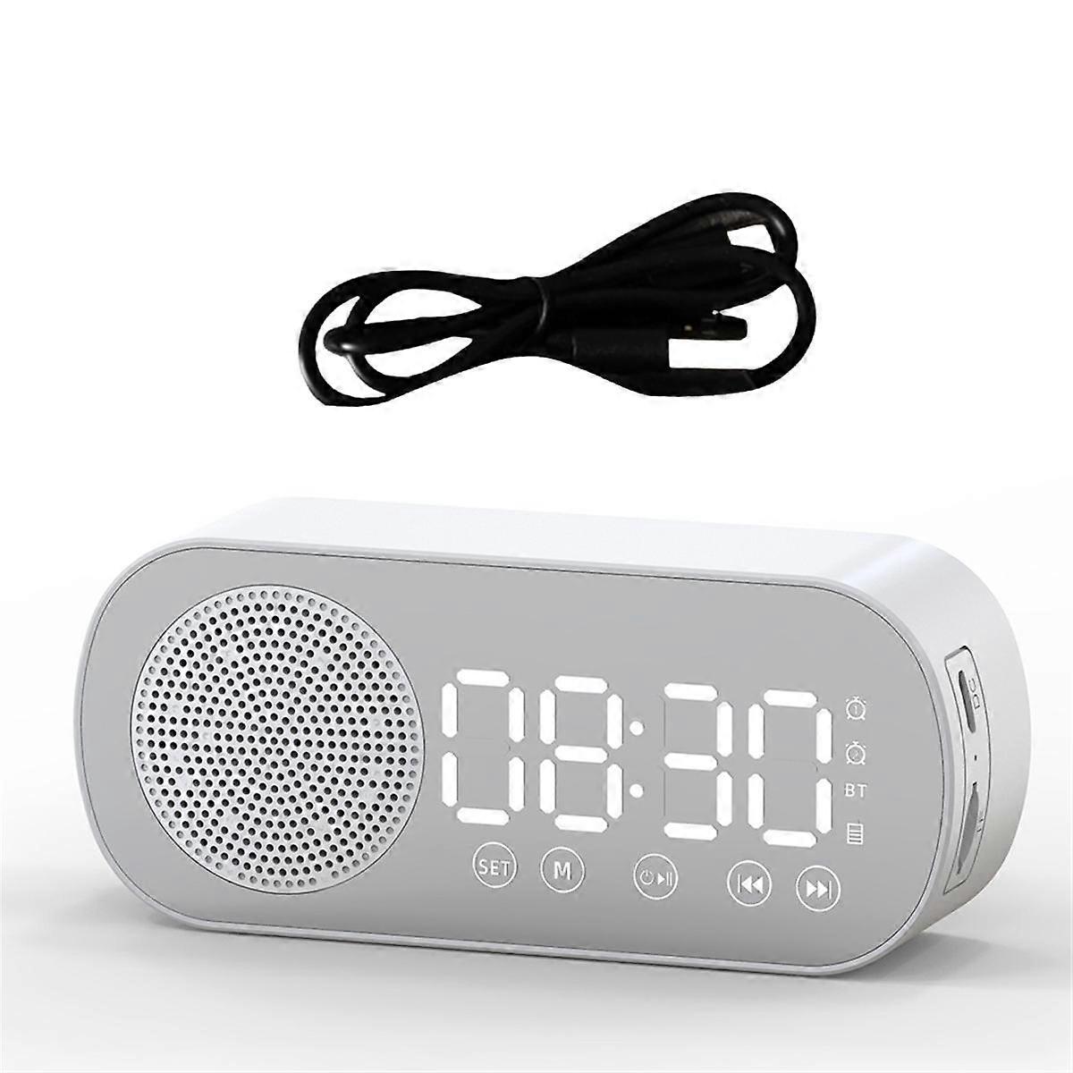Wireless Bluetooth Speaker Clock Radio Dual Alarm Support TF Card Digital Alarm for Home Office Whi