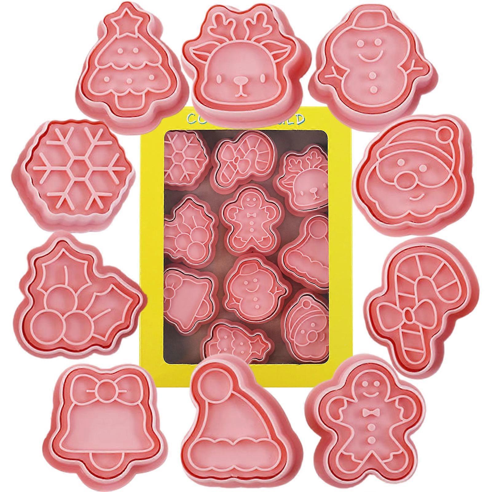 10pcs Christmas Cookie Decorating Kit Festival Themed Biscuit Mould Fondant Stamps Snowflake Cookie Mould Set for Cake