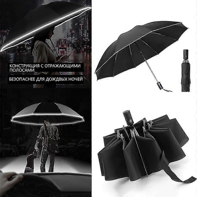 Uv Automatic Umbrella With Reflective Strip Rain Wind Resistant Trip Sun Reverse Umbrellas Folding Umbrella For Drop Ship