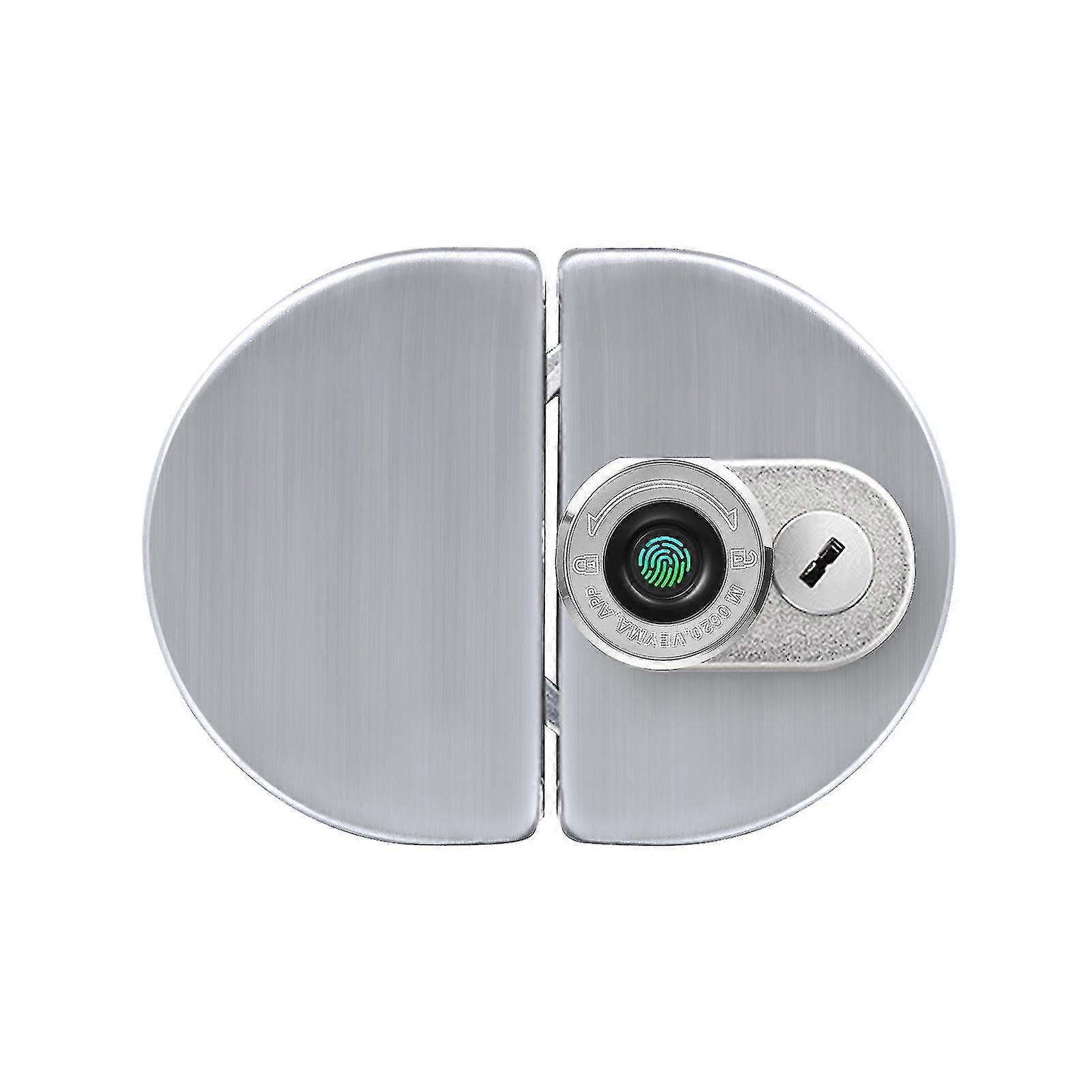Smart Glass Door Lock Fingerprint & App & Mechanical Key 3 Unlocking Ways Stainless Steel 100 Fingerprints Rechargeable Smart Doorlock Rotating Semici