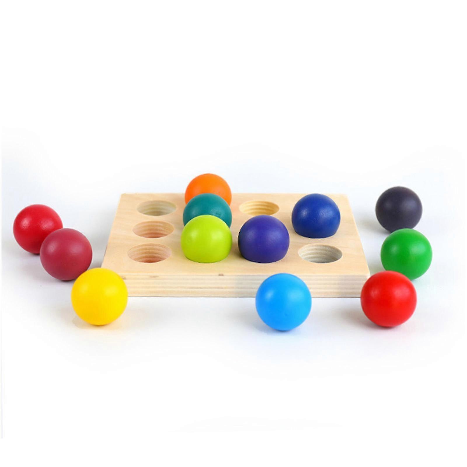 Color Sorting Matching Board Wooden Ball Toy Interactive Toddler Activity Game
