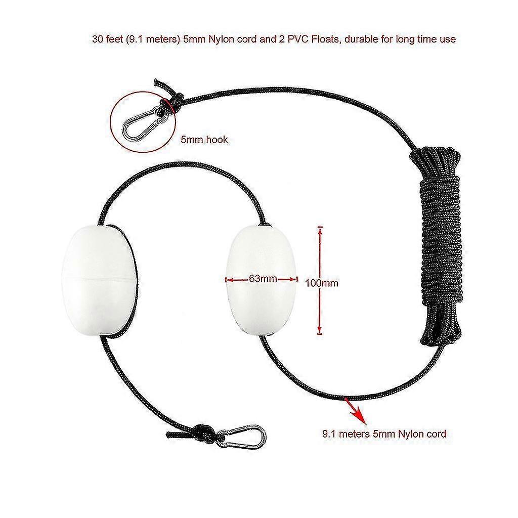 Kayak Tow Rope Boating Floating Throw Anchor Line With Dual Floats End Clips Float Rope Buoy Safety Gear Buoyant Accessories-white