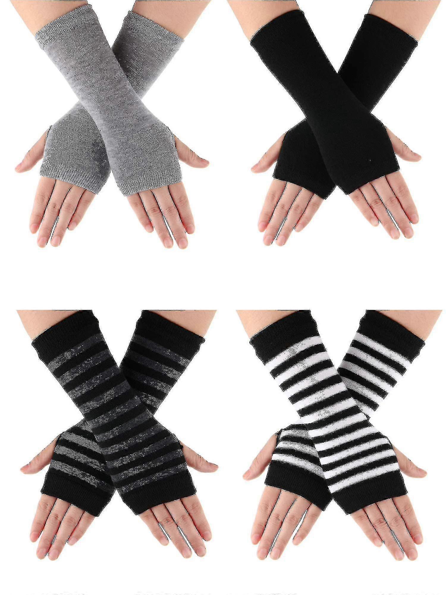 4 Pairs Cashmere Feel Wrist Fingerless Gloves Gloves, 4 Colors
