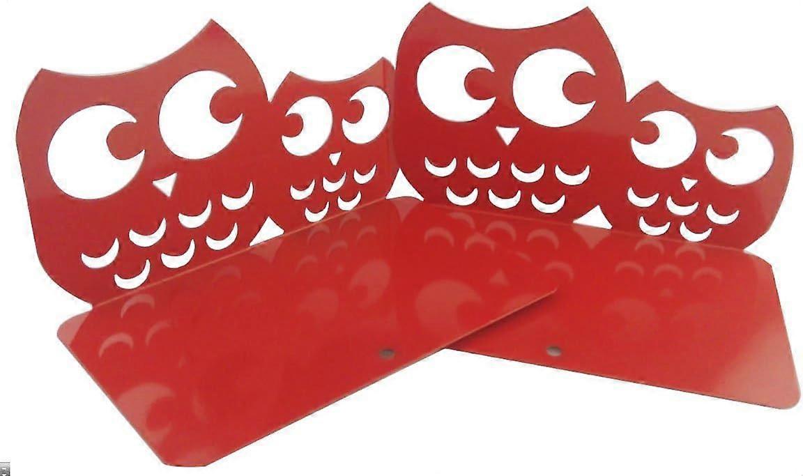 A Pair of Non-Slip Metal Bookends for Kids - Owl Shaped Bookends - Red