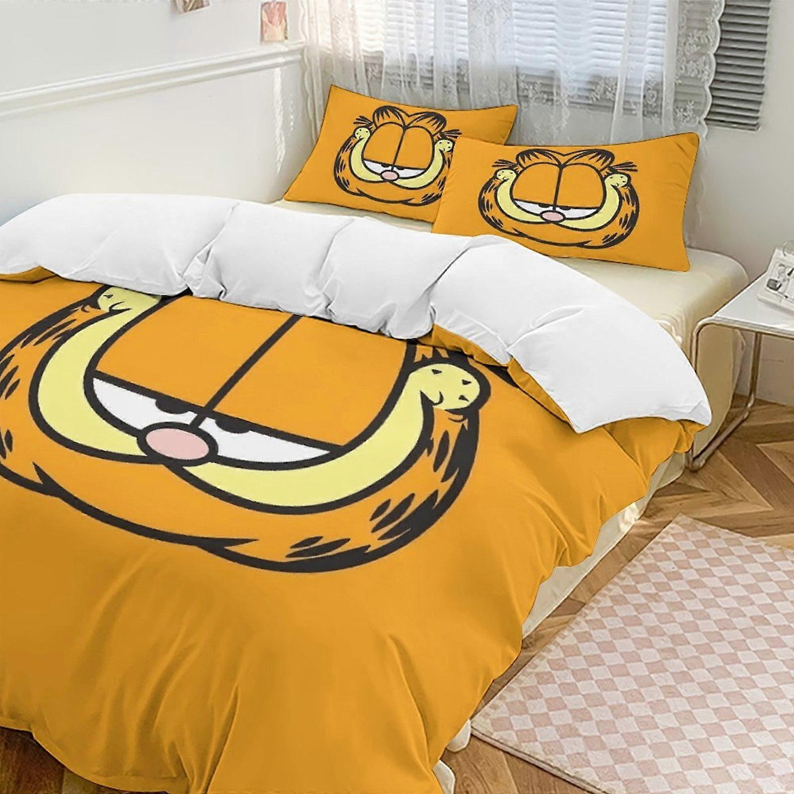 v6816 Bed Sheets Bedding Orange Garfield Comforter Set Soft 3 Pcs Twin Bedding Sets Thicken for All Season, 1 Comforter 2 Pillow Shams Bed Sheets