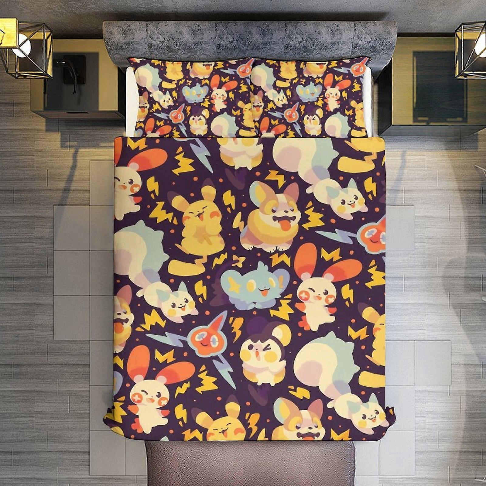 v81 Lençóis de Cama Halloween Pokmon 3 Peças Conjuntos Tamanho Completo/Queen - Colchas de Microfibra Reversíveis com Fronhas Colcha Leve e Macia Co