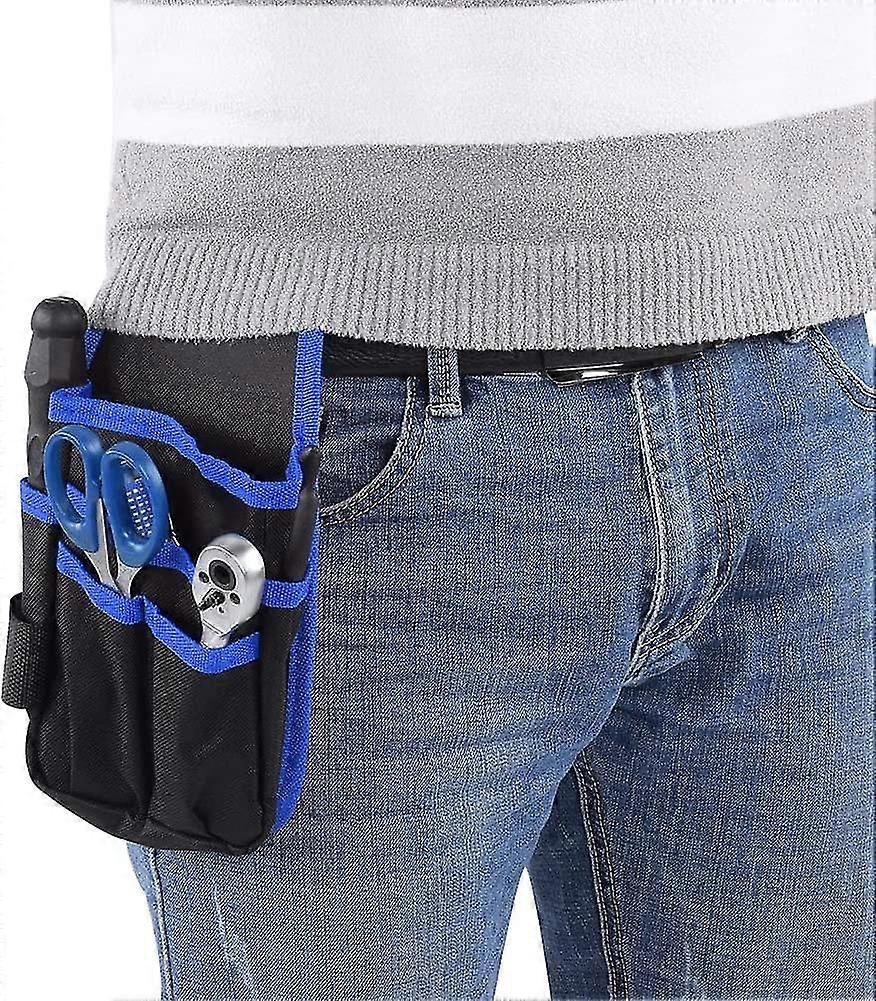 Tool Pouch,oxford Cloth Portable Multifunction Tool Pouch Outdoor Mountain Climbing Camping Waist Bag(blue Edge W/belt)