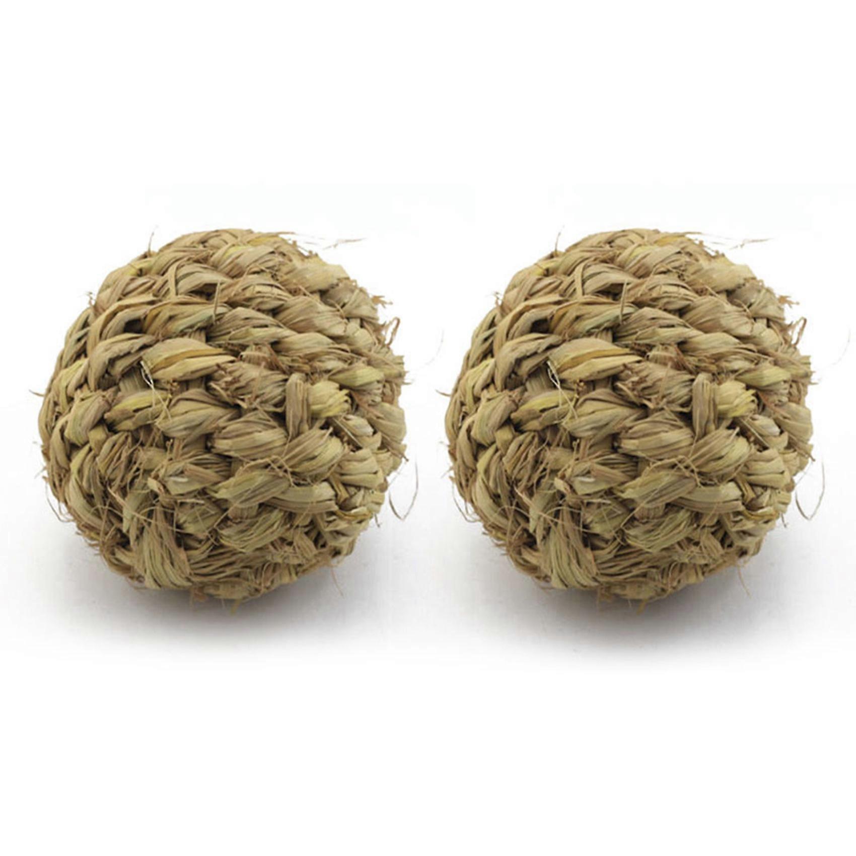 2X Pet Chew Toy Natural Grass Ball with for Rabbit Hamster Guinea Pig Tooth Cleaning