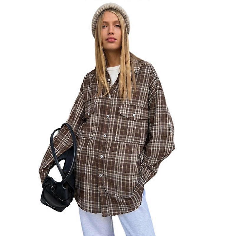 Womens Plaid Shirts Oversized Button Down Shirts Blouse Tops