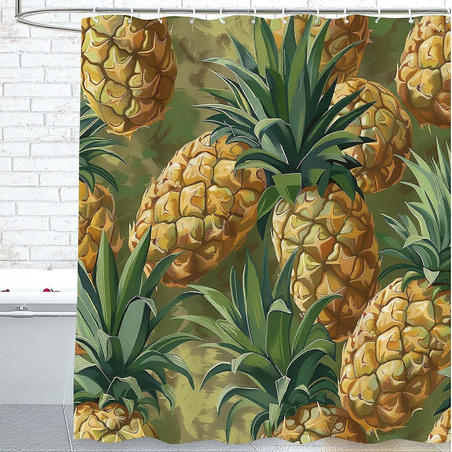 Pineapple Shower Curtain with 12 Hooks Waterproof Polyester Pineapple Decorative Bathroom Curtain Set for Bathroom Pineapple Dcor 72"x72" Machine Wash