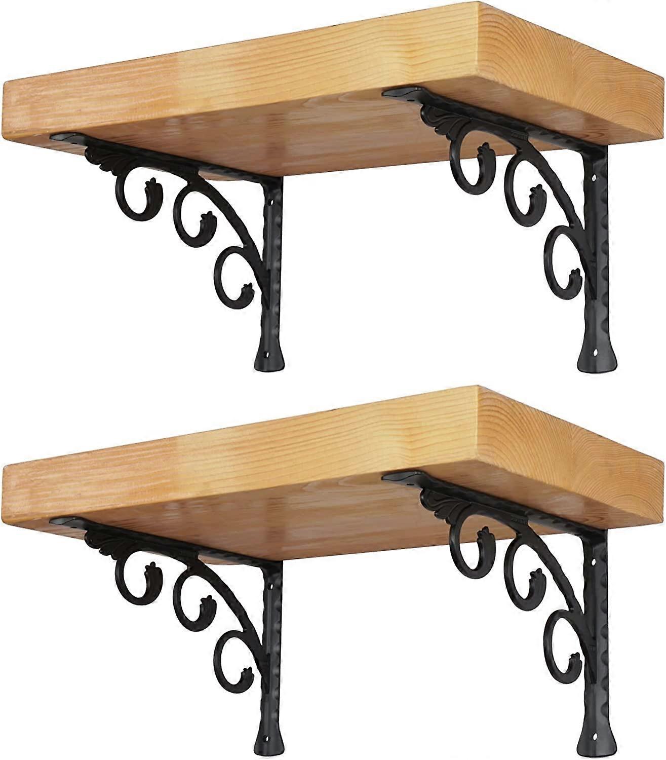 Decorative Shelf Brackets L Shape 6 inch Black Wall Mounted Shelf Bracket with Screws (Black) 8inch