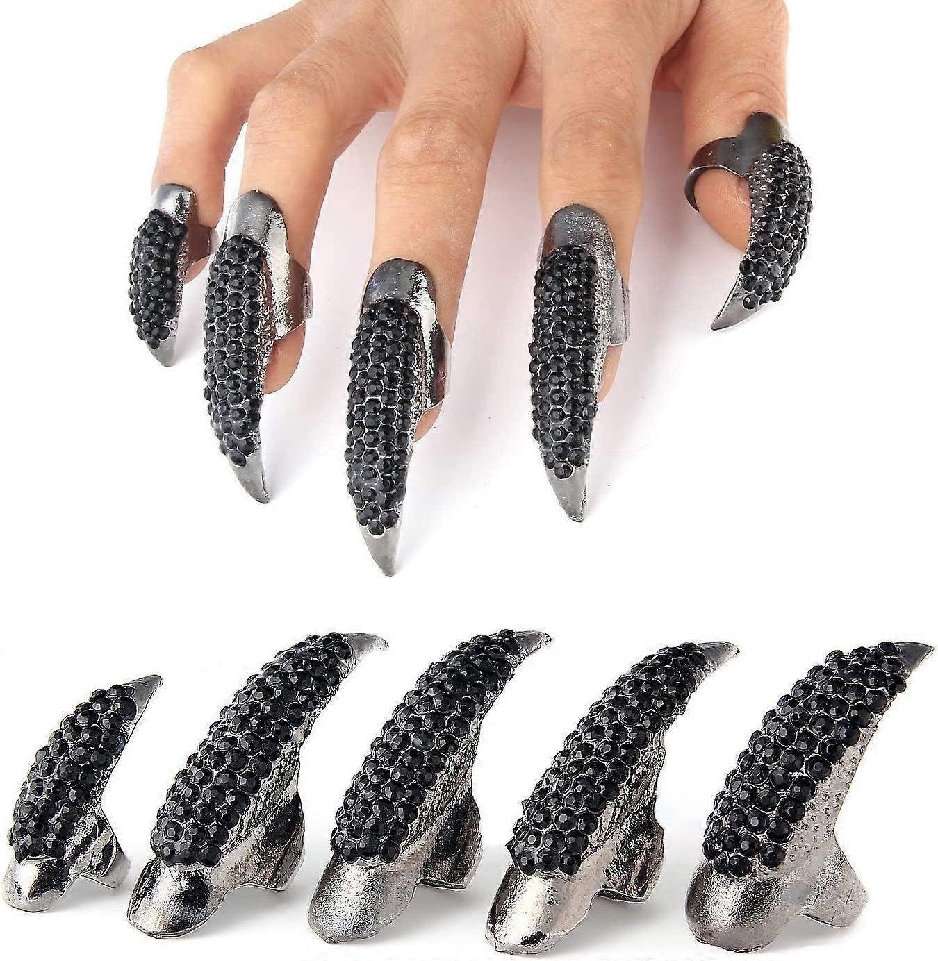 Mwoot 10個パック フィンガーネイルチップ爪リング 古代の女王コスチューム 爪爪爪 ネイルリングセット ナックルプロテクター 指先爪爪 ハロウィンコスプレド 10 PCSコスチュームクローフェイクネイルリングセット、ゴシックパンク