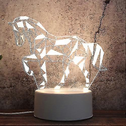 White Base Creative 3d Tricolor Led Decorative Night Light, Geometric Horse