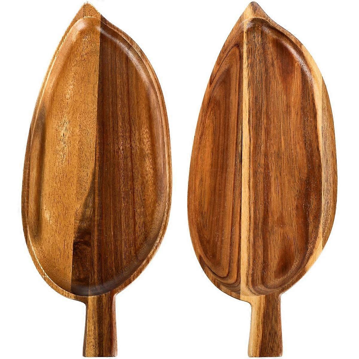 2 pc madeira servindo, 13 polegadas x 5,5 polegadas folha em forma de comida servindo bandejas para entreter, placa de prato de queijo pequeno