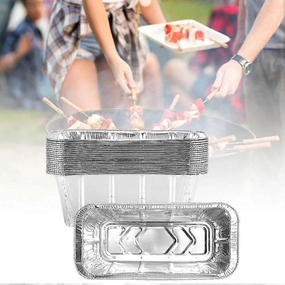 20Pcs Aluminum Foil Baking Boxes 670ml Rectangular Barbecue Plate Roasting Grill Tin Tray