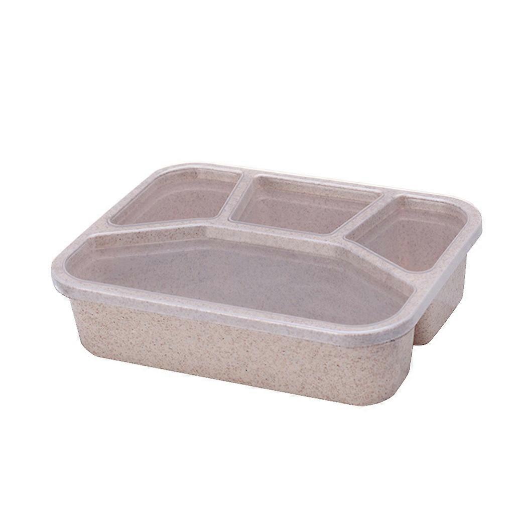 Beige Lunch Box Reusable 4-Compartment Plastic Divided Food Storage Container Boxes
