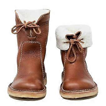 Women Casual Lace-up Warm Snow Boots Pu Leather Fleece Lined Low Heel Women Winter Shoes-ZZY