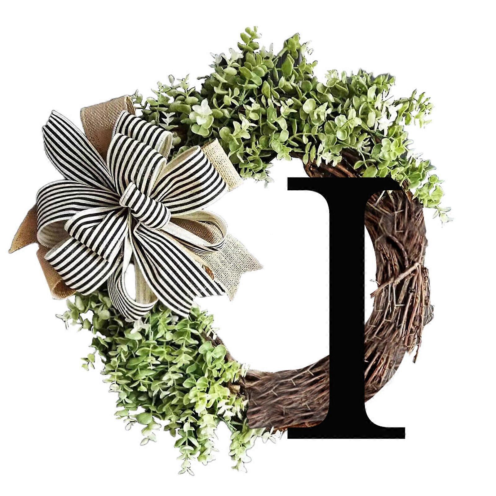 Unique 15" Last Name Year Round Front Door Wreath with Bow,A-Z Letter Farmhouse Wreath for Front Door Spring Outside Hanger Decor