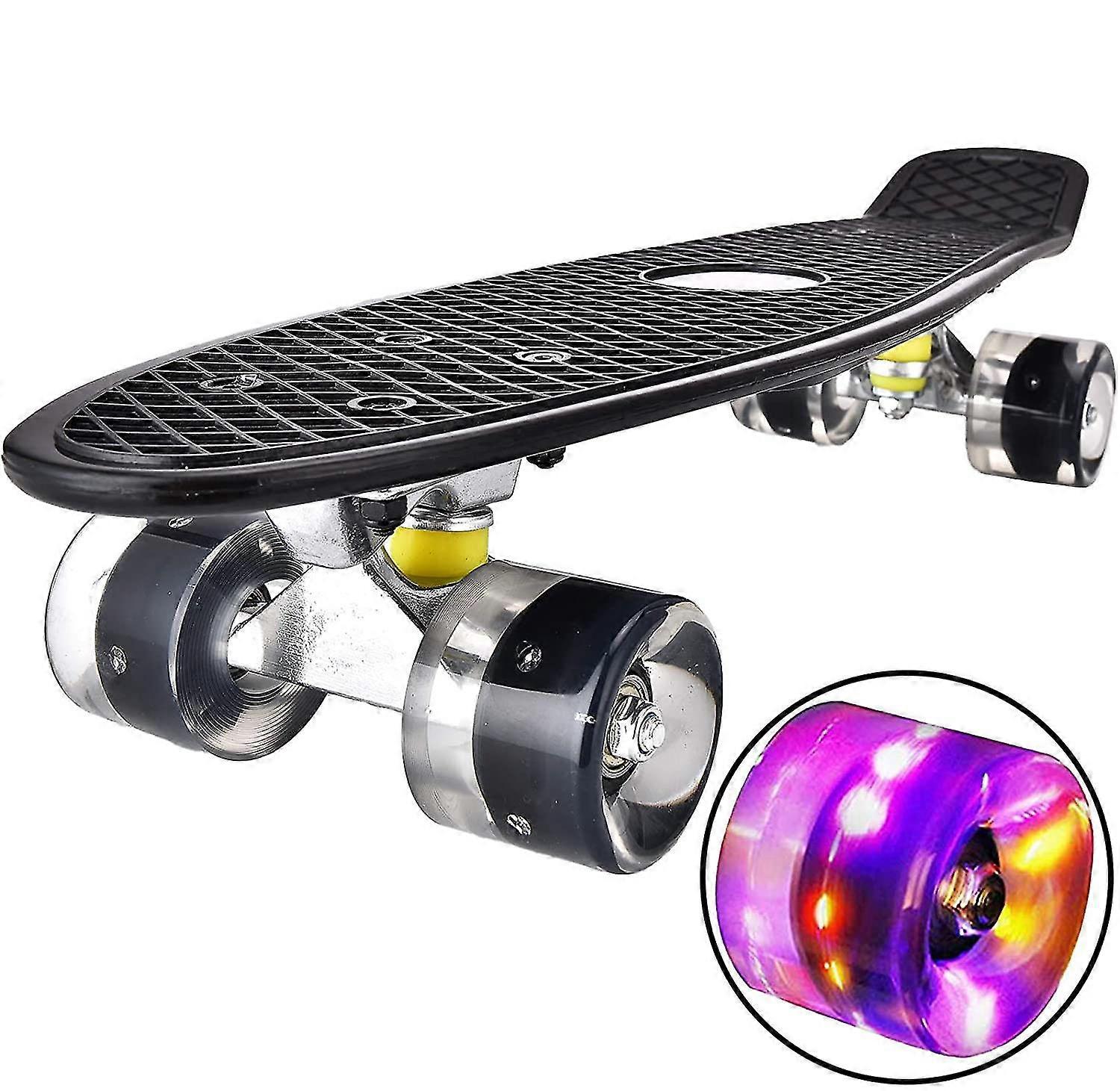 Skateboard Complete Mini Cruiser Skateboard For Children Teenagers Adults, Led Light Rollers With All-in-one Skate T-tool For Beginners