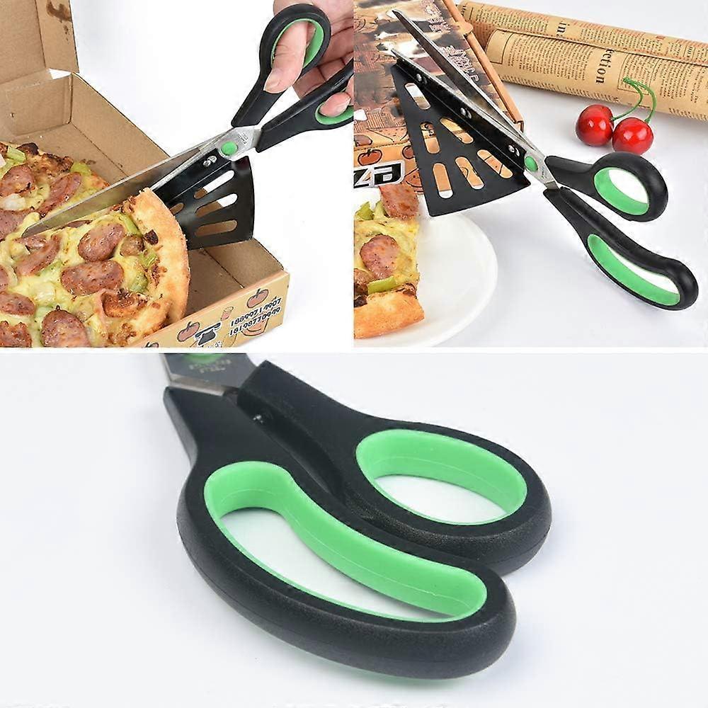 1PCS Green 28cm Stainless Steel Pizza Scissors, Kitchen Scissor Shears with Detachable Pizza Shovel, (Multi-function not only for pi