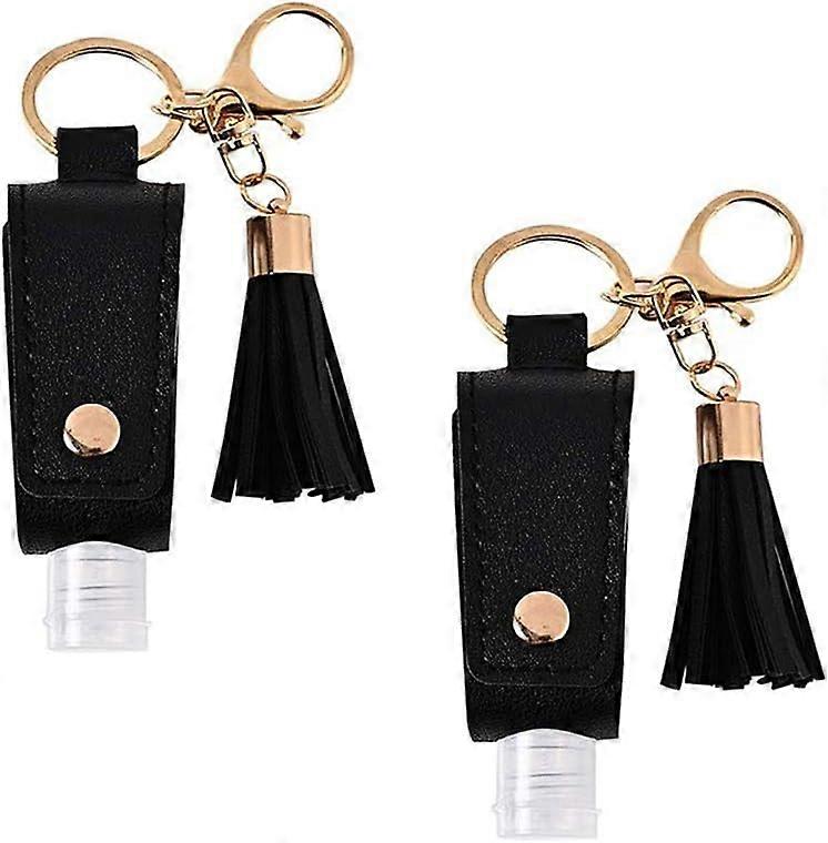 (Black) 30ml Alcohol Moisturizing Gel Dispenser with Leather Case and 2pcs Tassel Keychain