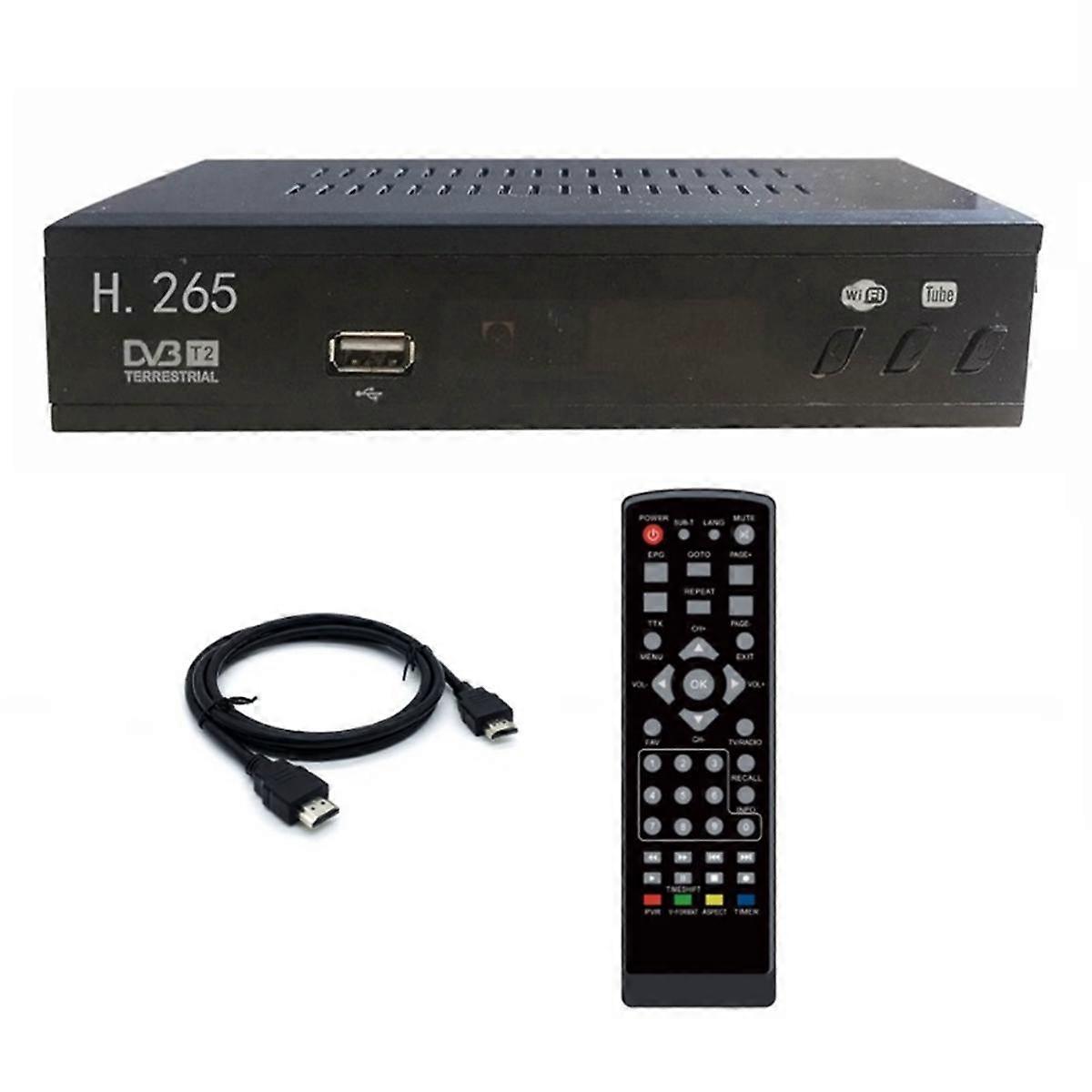 Tuner TV numérique DVB-T2 HEVC 265 Décodeur HD 1080P Récepteur TV terrestre USB Décodeur Prise UE Noir