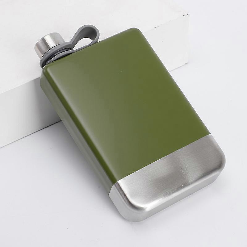 Green Flask for Men, Stainless Steel Camping Flask, Whiskey Flask with Built-in Steel Cap for Outdoors