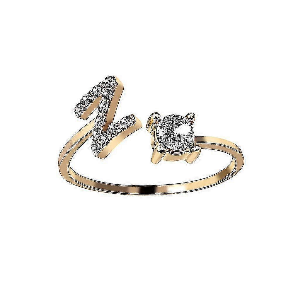 26 Letter Ring Gold Metal Adjustable Open Ring, Initial Name Letter Ring-size:z