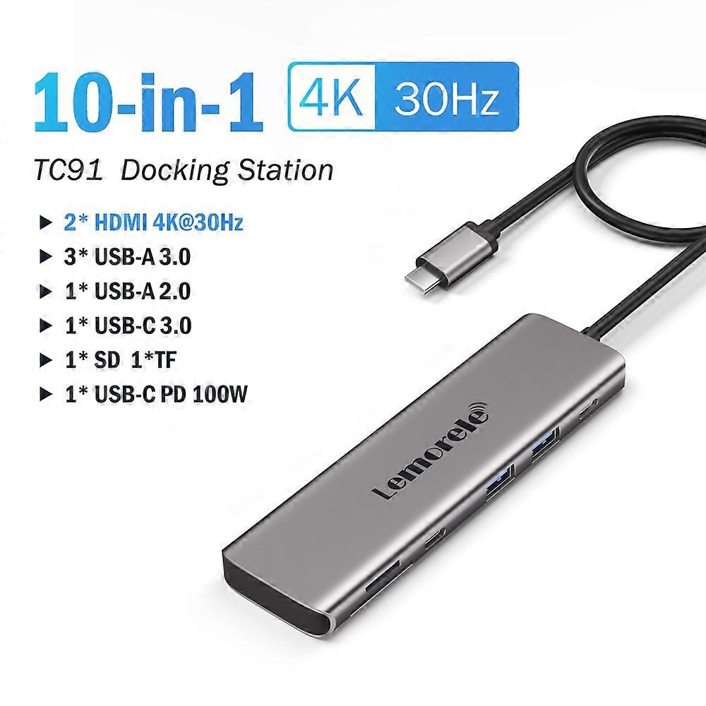 Lemorele TC91 USB C HUB USB 3.0 Docking Station USB Type-C to Dual HDMI For Macbook Air Pro iPad Pro M2 M1 PC Extend 2 Different