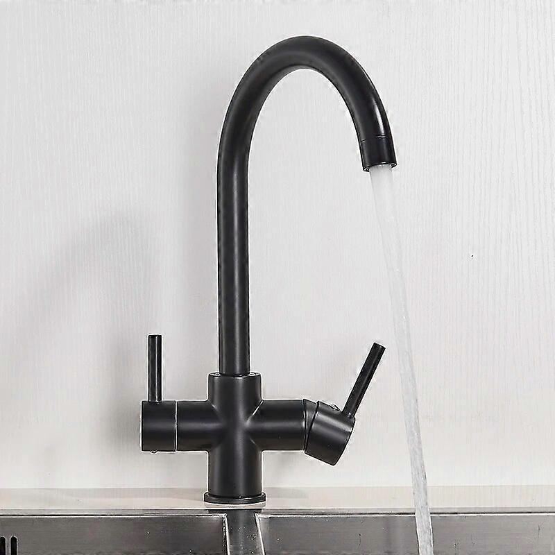 SHBSHAIMY Black Filter Kitchen Faucet Drinking Pure Water Kitchen Tap Deck Mounted Dual Handles 3-Ways Hot and Cold Water Mixer