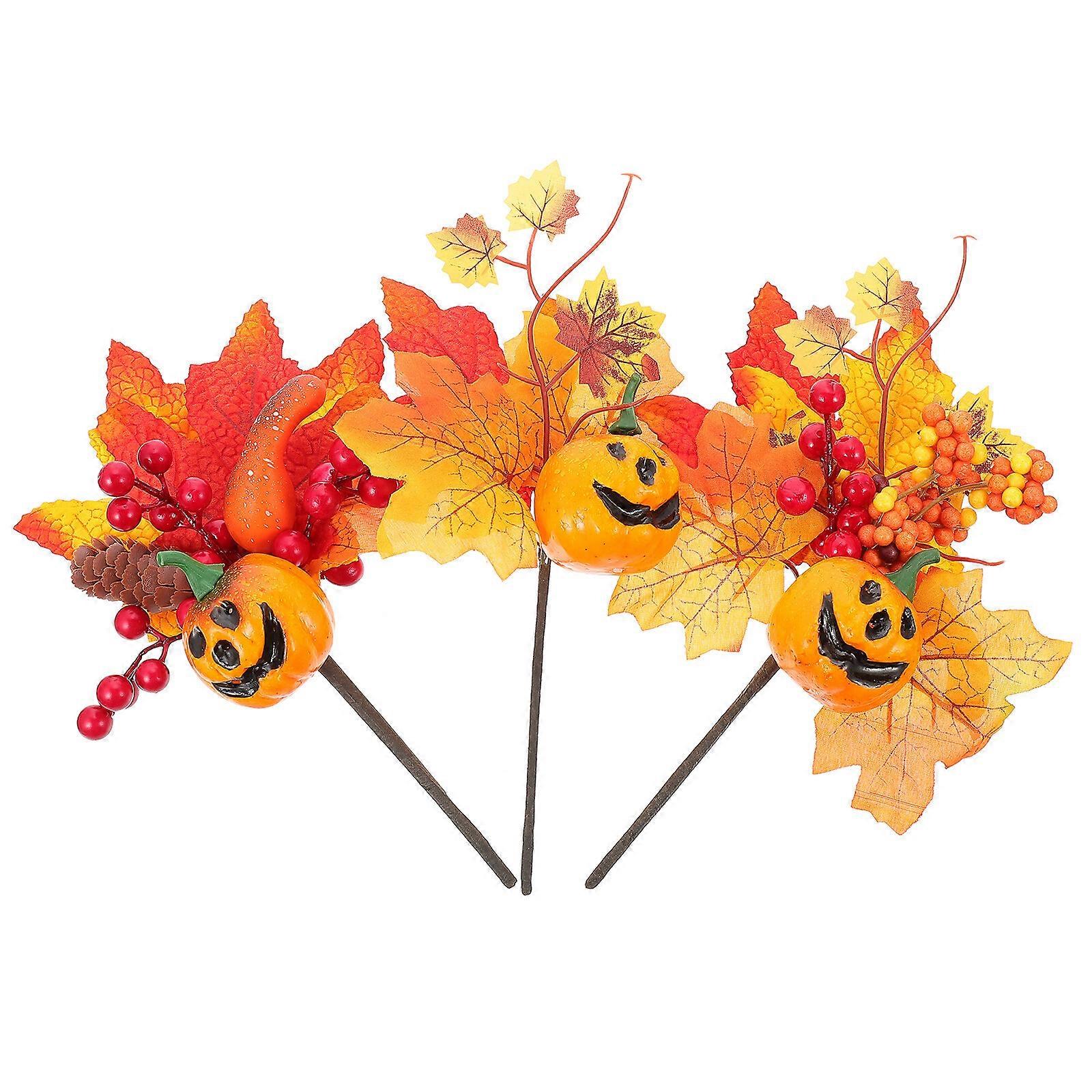 3pcs Artificial Pumpkin Branch Vase Filling Ornament Maple Leaf Pick Thanksgiving Fall Pick