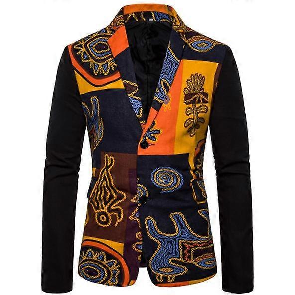 Men's Casual Button Slim Fit Blazer Ethnic Style Dress Suit Jacket