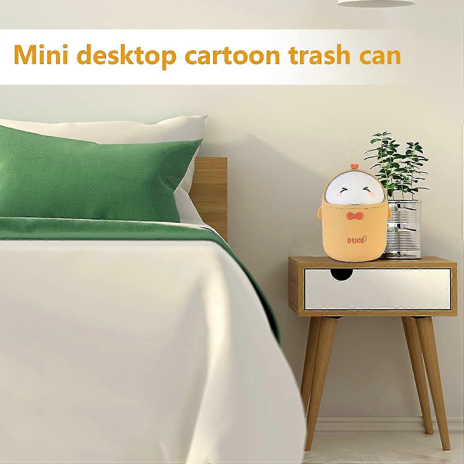 Mini Desktop Trash Can With Lid, Portable Cute Cartoon Style Trash Can ...