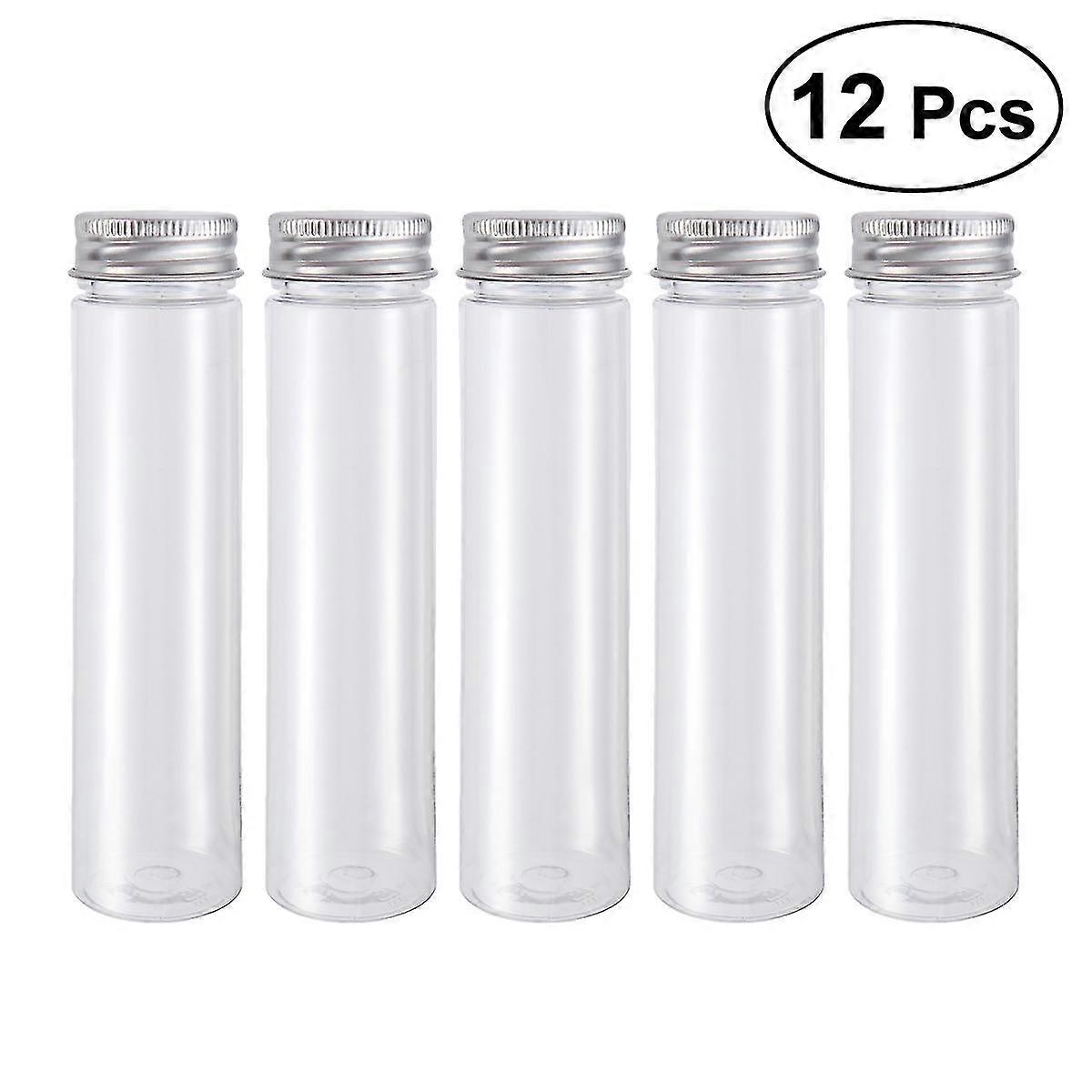 12 Pcs Flat-bottomed Plastic Clear Test Tubes With Screw Caps Candy Cosmetic Travel Lotion Containers 110ml