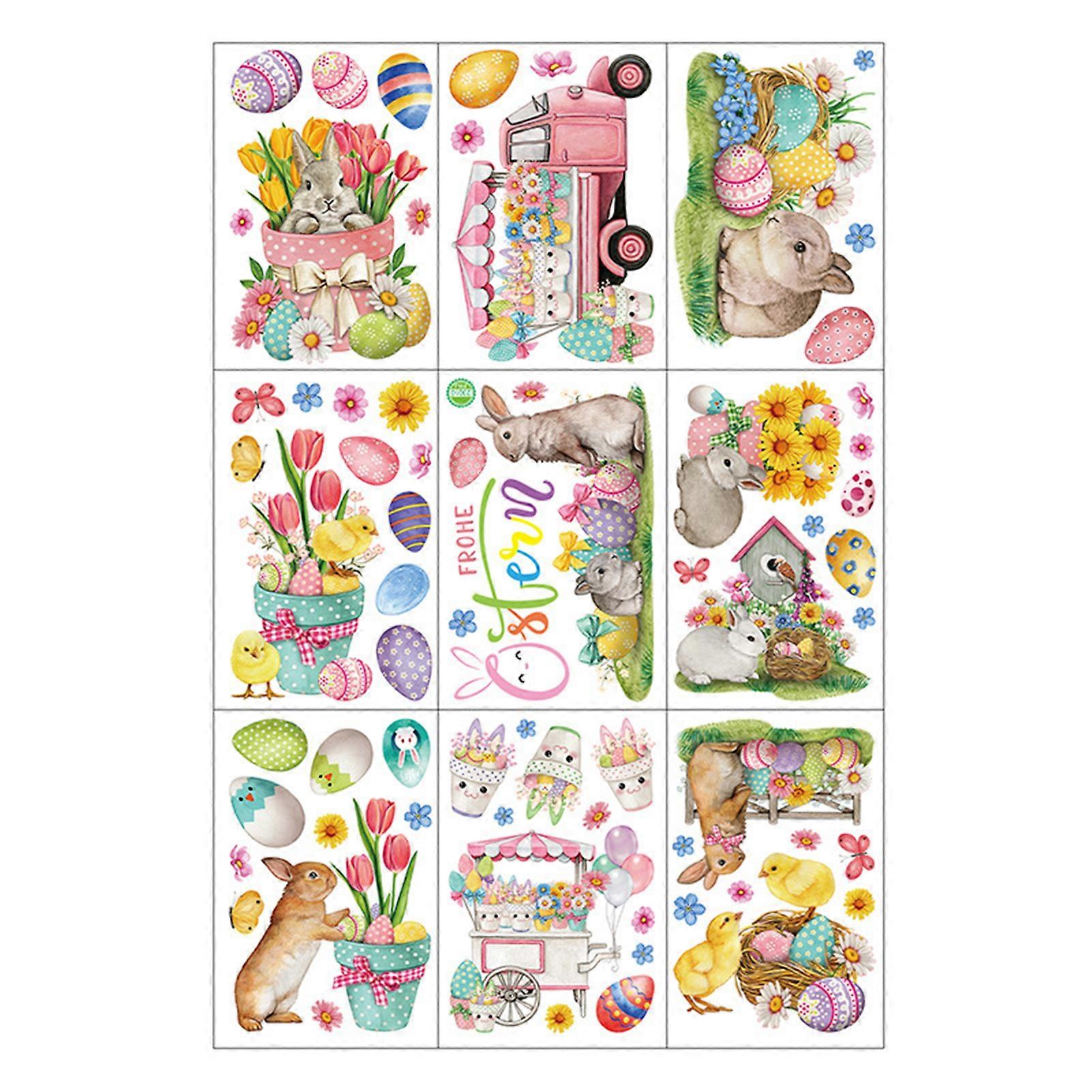9Pcs Window Sticker Easter-themed Pattern Eggs Rabbits Static Sticker Set for Holiday Easter Decoration QingHai