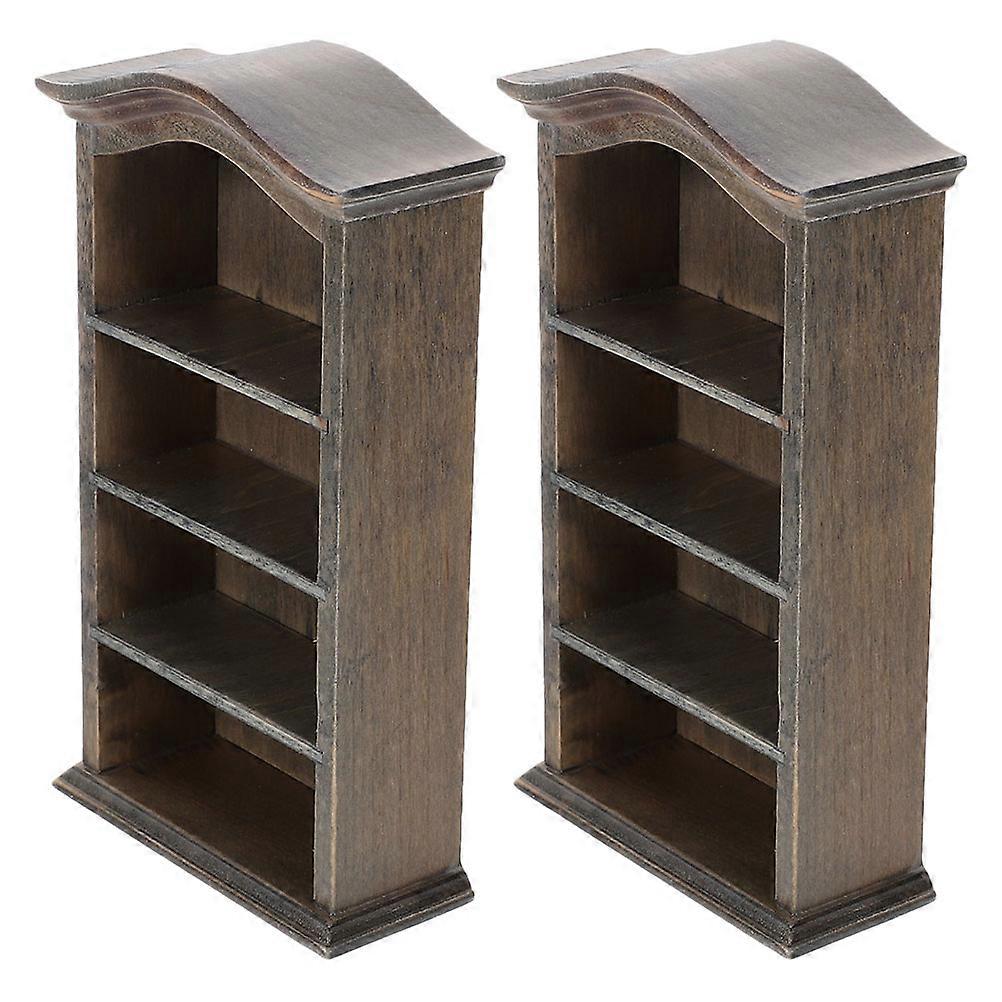 2pcs Miniature Bookshelf Decoration Doll House Small Furniture Wooden Small Book Cabinet Model
